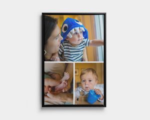 Toile pêle-mêle encadrée avec trois photos d'un jeune enfant