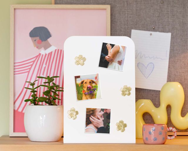 Trois magnets photo personnalisés avec des photos de mariage