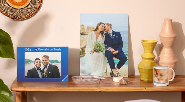 Cadeaux de mariage personnalisés Photobox : déco photo, mug et puzzle.