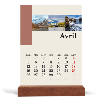 Calendrier de bureau support bois - portrait  — Vues du monde [Avril]