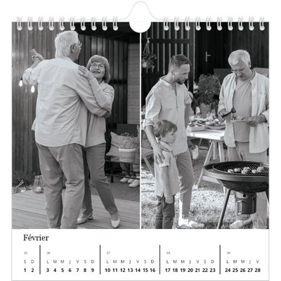 Calendriers annuels carré — Noir et blanc élégant [Février]