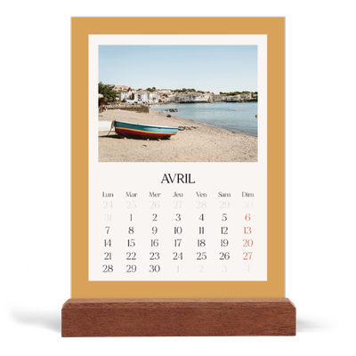 Calendrier de bureau support bois - portrait  — Couleurs classiques [Avril]