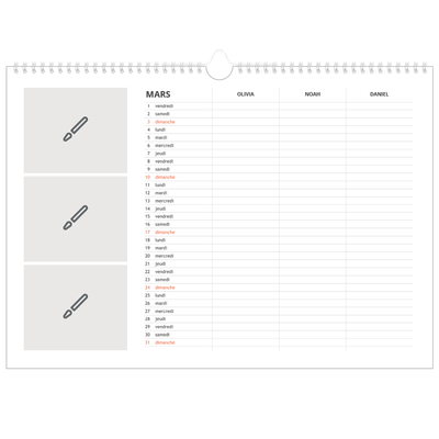 Calendrier photo A3 — Créez votre produit - Famille de 3 [Mars]