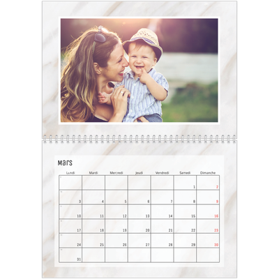 Calendrier photo A4 double (30 x 40 cm) — Effet marbre [Mars]