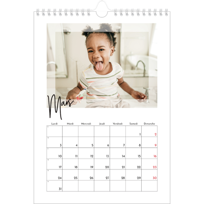 Calendrier photo A4 (20 x 30 cm) — Cadre clair [Mars]