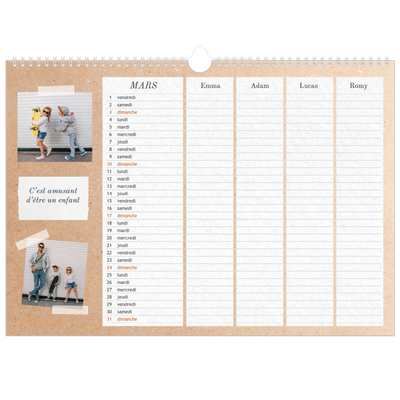 Calendrier photo A3 — Agenda kraft - Famille de 4 [Mars]