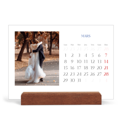 Calendrier de bureau support bois - paysage   — Classique cobalt [Mars]