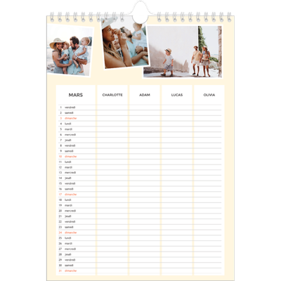 Calendrier familial A4 — Agenda moderne - Famille de 4 [Mars]