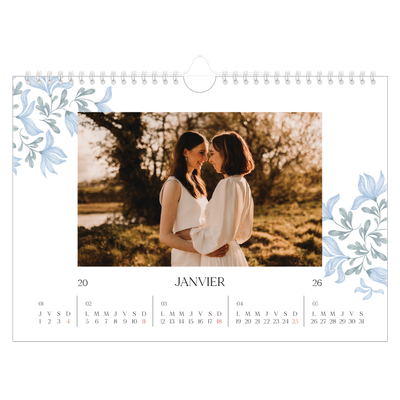 Calendrier photo A4 — Romance en bleu et blanc [Janvier]