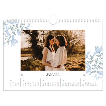 Calendrier photo A4 — Romance en bleu et blanc