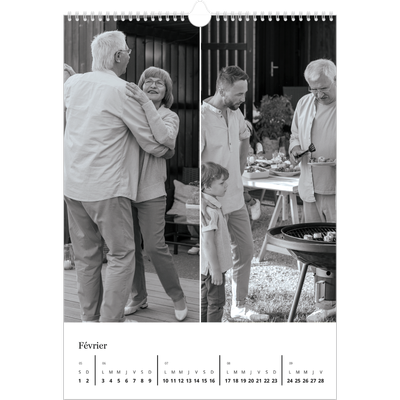 A3 Calendrier annuel — Noir et blanc élégant [Février]