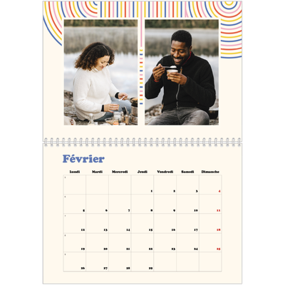 Calendrier photo A4 double (30 x 40 cm) — Rayures rétros [Février]