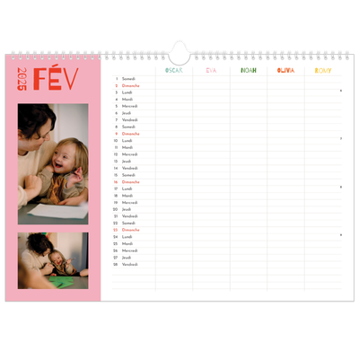 Calendrier photo A3 — Agenda tout en couleurs - Famille de 5 [Février]