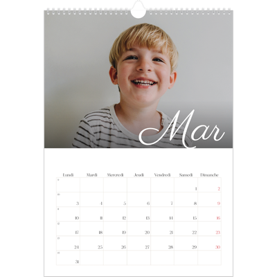 A3 Calendrier annuel — Mois écris à la main [Mars]