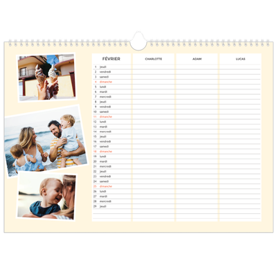Calendrier photo A3 — Agenda moderne - Famille de 3 [Février]