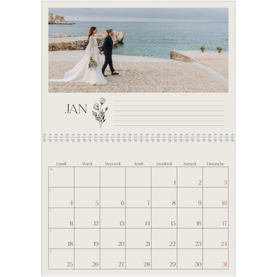 Calendrier photo A4 double (30 x 40 cm) — Initiales fleuries [Janvier]