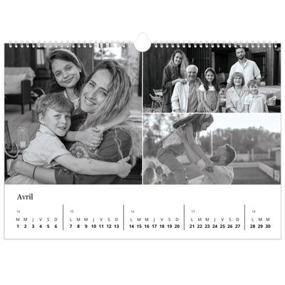 Calendrier photo A3 — Noir et blanc élégant [Avril]
