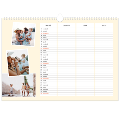 Calendrier photo A3 — Agenda moderne - Famille de 3 [Mars]