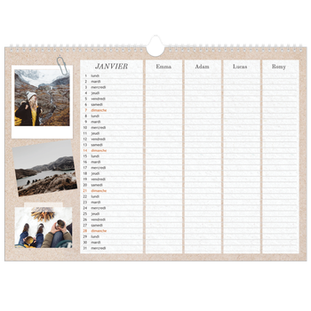 Calendrier photo A3 — Agenda kraft - Famille de 4