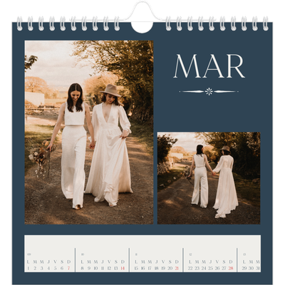Calendriers annuels carré — Ardoise et sérifs [Mars]