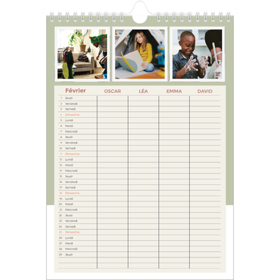 Calendrier familial A4 — Agenda palette naturelle - Famille de 4 [Février]