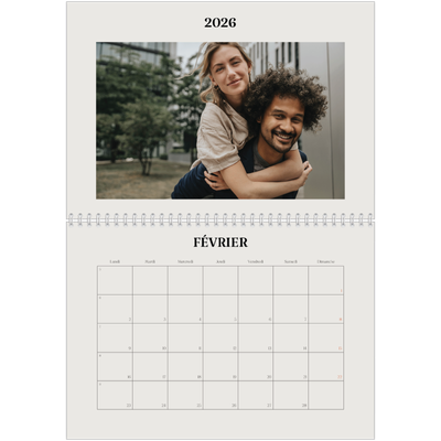Calendrier photo A4 double (30 x 40 cm) — Ivoire simple [Février]