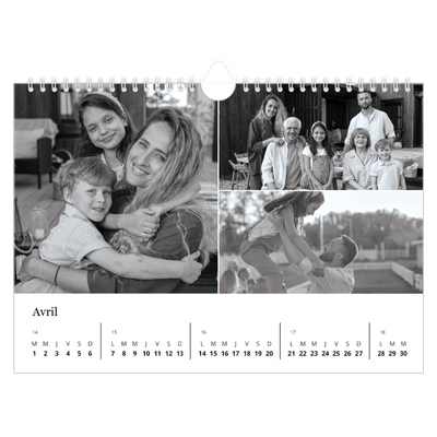 Calendrier photo A4 — Noir et blanc élégant [Avril]