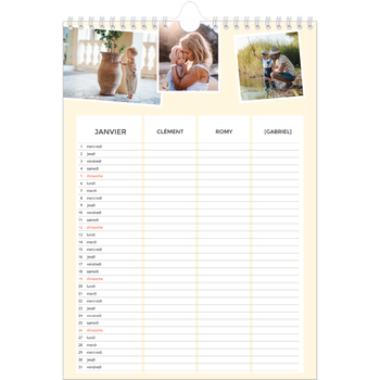 Calendrier photo A4 — Agenda moderne - Famille de 3