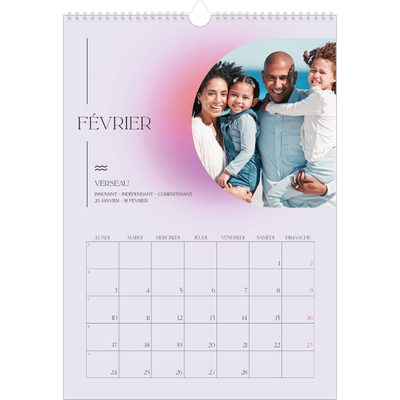 A3 Calendrier annuel — Dégradé astrologique [Février]
