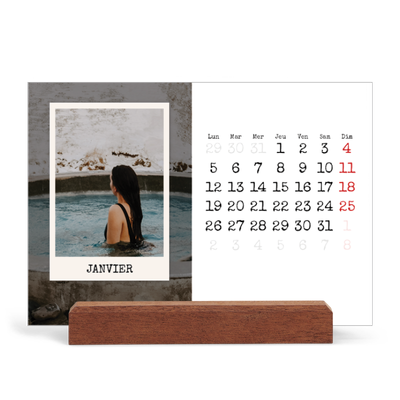 Calendrier de bureau support bois - paysage   — L'édition portrait [Janvier]
