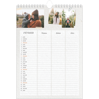 Calendrier familial A3 — Agenda kraft - Famille de 3 [Février]