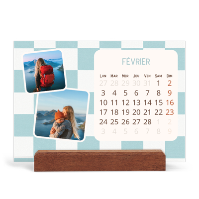 Calendrier de bureau support bois - paysage   — Motifs rétros [Février]
