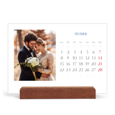 Calendrier de bureau support bois - paysage   — Classique cobalt [Février]