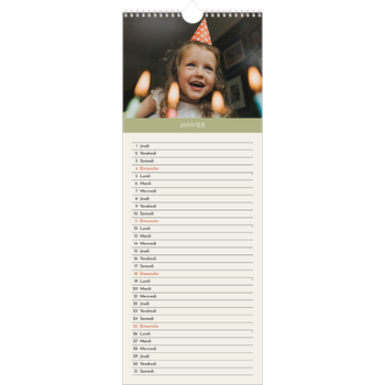 Calendrier mural long (15 x 40 cm) — Chapitres pastel