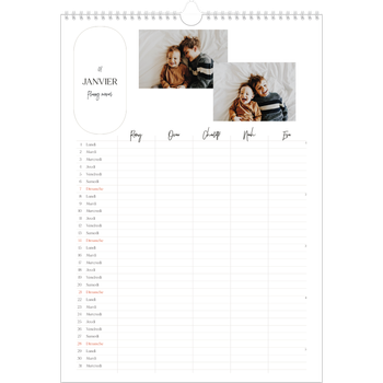 Calendrier photo A3 — Agenda une ébauche - Famille de 5