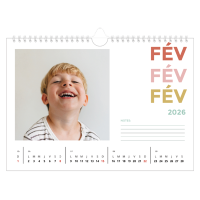 Calendrier photo A4 — Lettrage coloré [Février]
