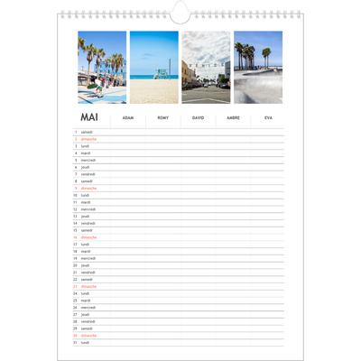 Calendrier familial A3 — Agenda simple - Famille de 5 [Mai]