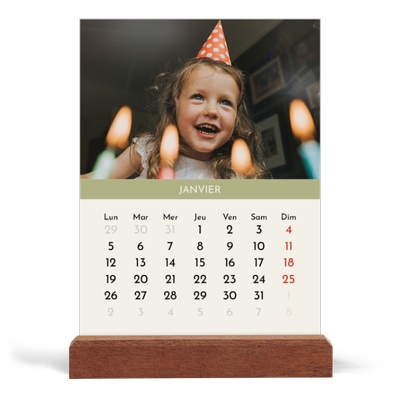 Calendrier de bureau support bois - portrait  — Chapitres pastel [Janvier]