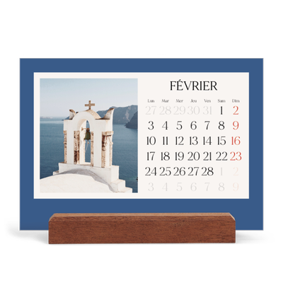Calendrier de bureau support bois - paysage   — Couleurs classiques [Février]