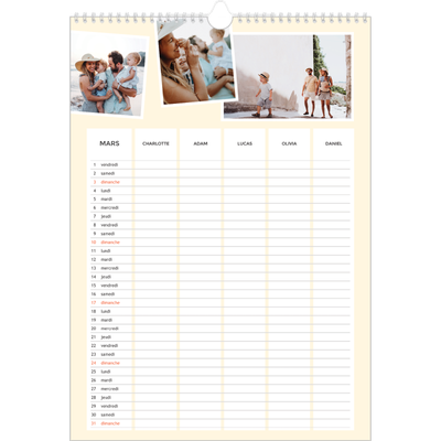 Calendrier familial A3 — Agenda moderne - Famille de 5 [Mars]