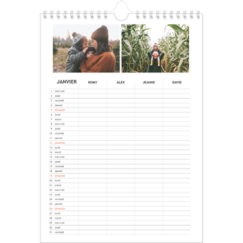 Calendrier photo A4 — Agenda simple - Famille de 4