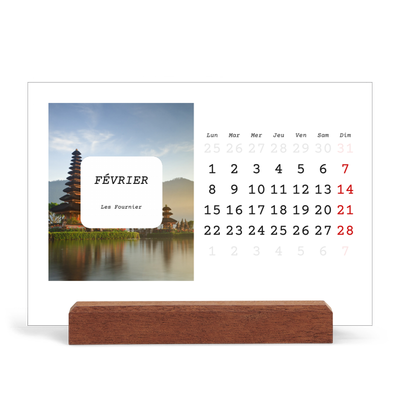 Calendrier de bureau support bois - paysage   — Toute l'histoire [Février]