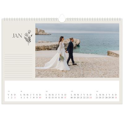 Calendrier photo A3 — Initiales fleuries [Janvier]