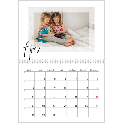 Calendrier photo A4 double (30 x 40 cm) — Cadre clair [Avril]