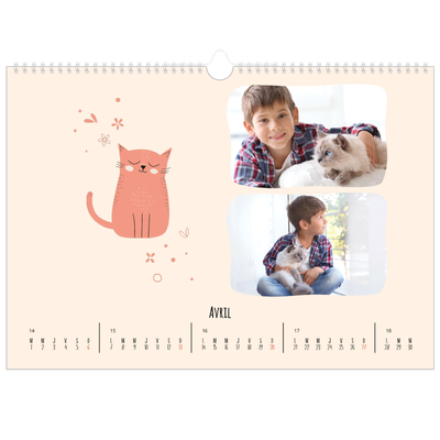 Calendrier photo A3 — Pattes de chat et gribouillis [Avril]