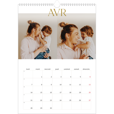 A3 Calendrier annuel — Large texte Doré [Avril]