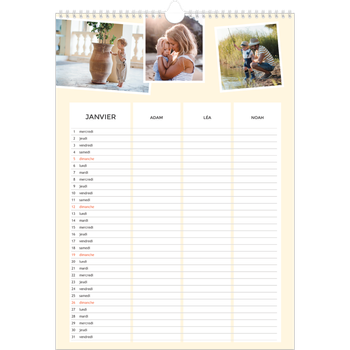 Calendrier photo A3 — Agenda moderne - Famille de 3