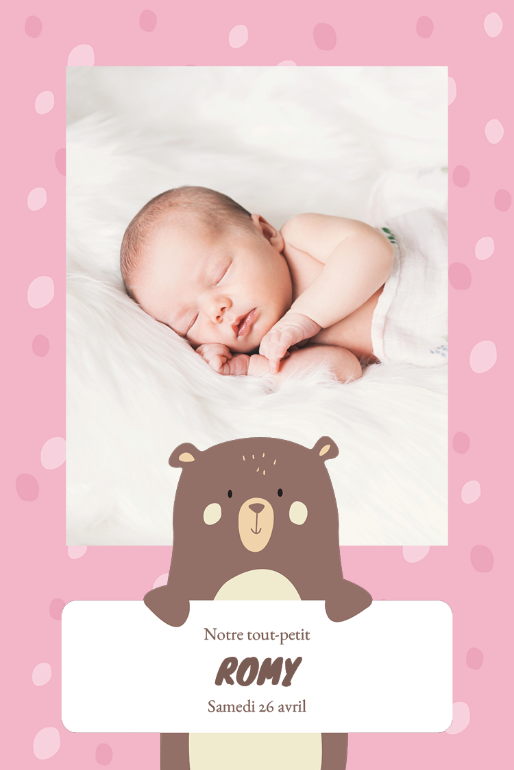 Cartons d'invitation — Bébé ours rose