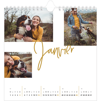 Calendrier photo carré — Calligraphie dorée