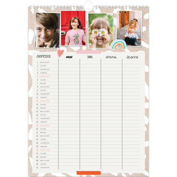 Calendrier photo A3 — Agenda rustique - Famille de 4